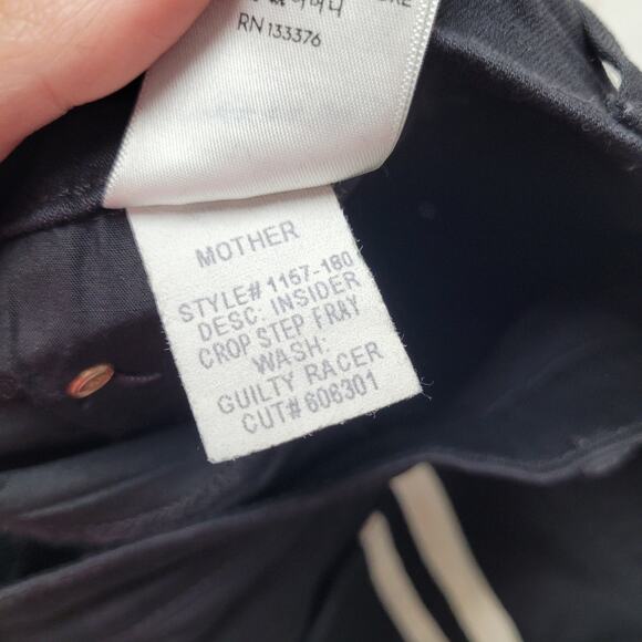 Mother Insider crop step fray black guilty racer striped jeans raw hem - Picture 9 of 11